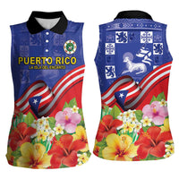 Puerto Rico Coat Of Arm Women Sleeveless Polo Shirt With Thespesia Grandiflora Flowers - Wonder Print Shop