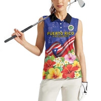 Puerto Rico Coat Of Arm Women Sleeveless Polo Shirt With Thespesia Grandiflora Flowers - Wonder Print Shop