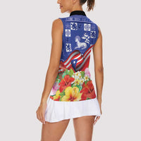 Puerto Rico Coat Of Arm Women Sleeveless Polo Shirt With Thespesia Grandiflora Flowers - Wonder Print Shop