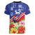 Puerto Rico Coat Of Arm Women V-Neck T-Shirt With Thespesia Grandiflora Flowers - Wonder Print Shop