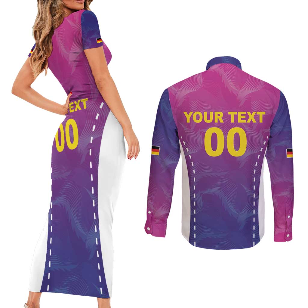 Custom Germany Football Couples Matching Short Sleeve Bodycon Dress and Long Sleeve Button Shirt Pink Version - Wonder Print Shop