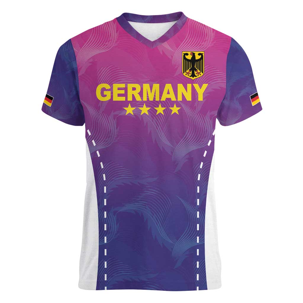 Custom Germany Football Women V-Neck T-Shirt Pink Version - Wonder Print Shop