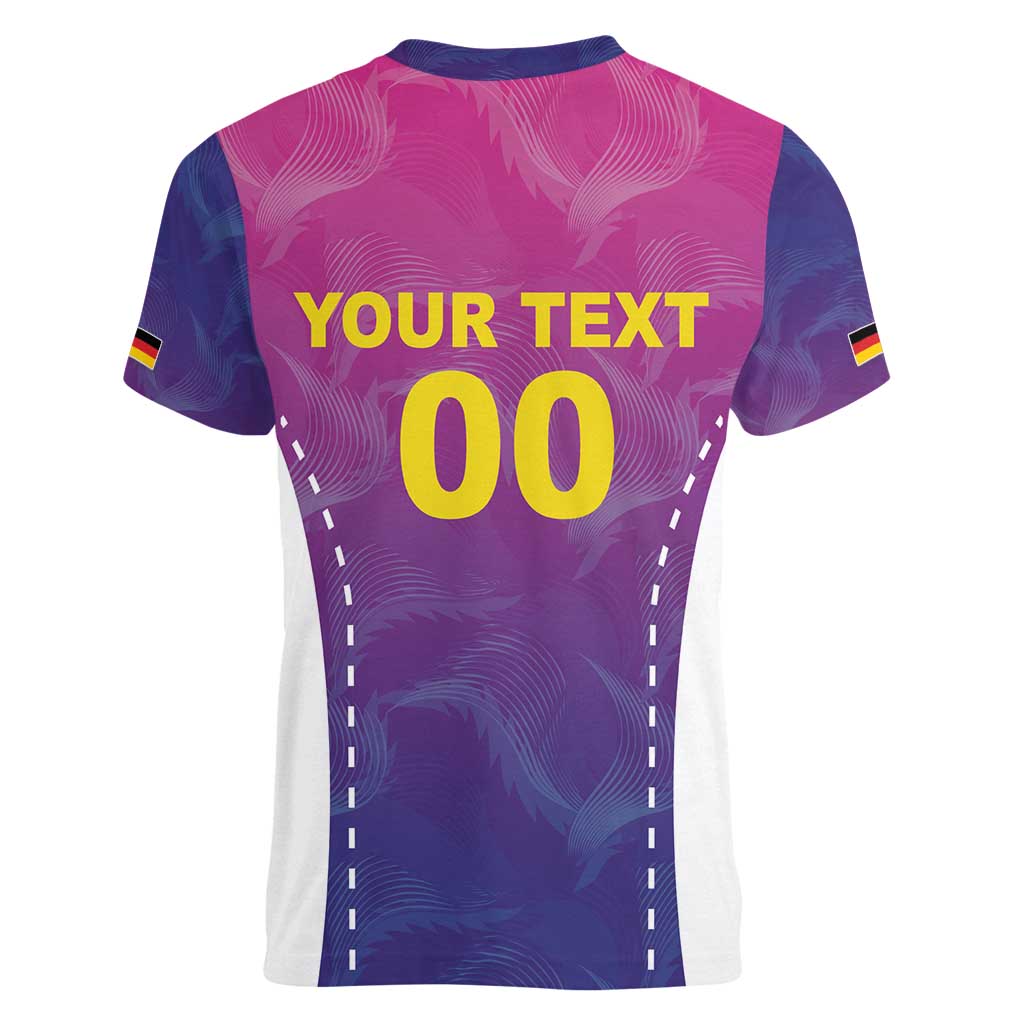 Custom Germany Football Women V-Neck T-Shirt Pink Version - Wonder Print Shop