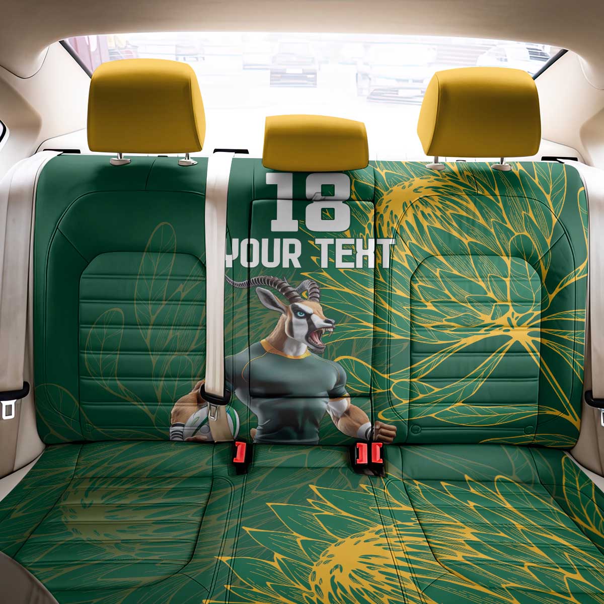 Custom Rugby South Africa Back Car Seat Cover Springboks Mascot - Wonder Print Shop