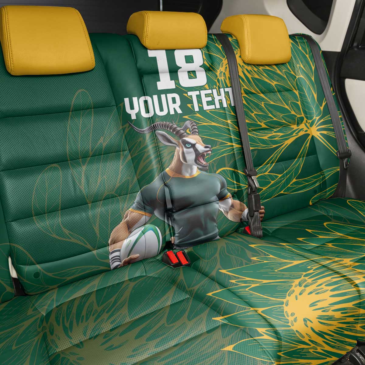 Custom Rugby South Africa Back Car Seat Cover Springboks Mascot - Wonder Print Shop