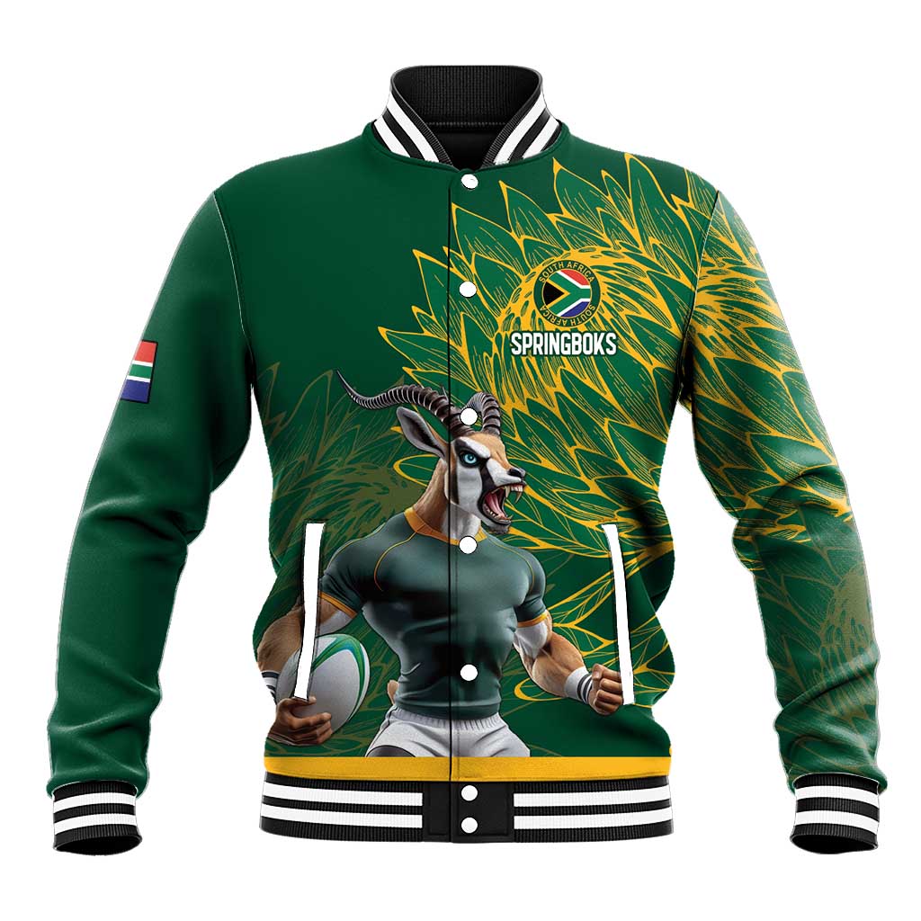 Custom Rugby South Africa Baseball Jacket Springboks Mascot - Wonder Print Shop