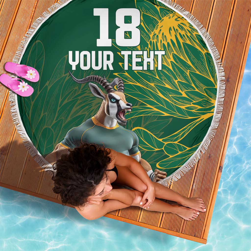 Custom Rugby South Africa Beach Blanket Springboks Mascot - Wonder Print Shop