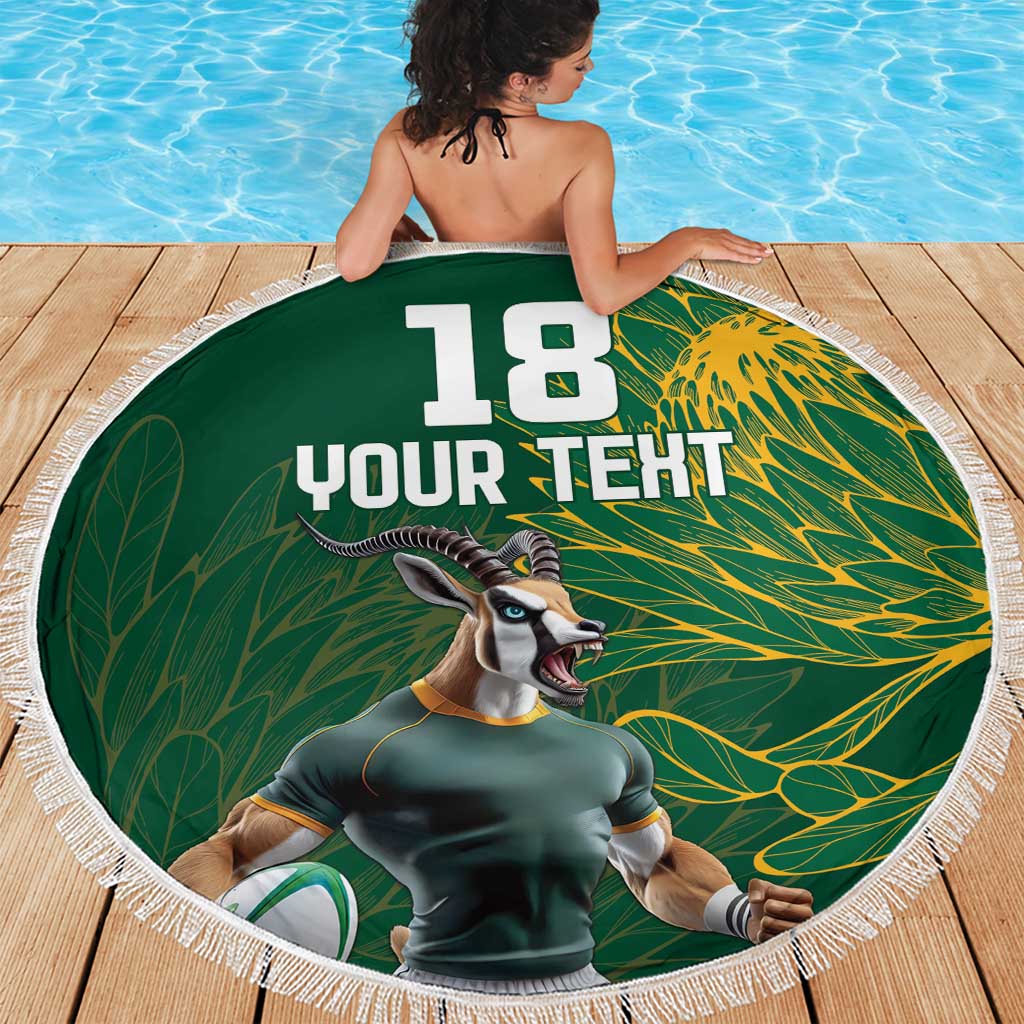 Custom Rugby South Africa Beach Blanket Springboks Mascot - Wonder Print Shop