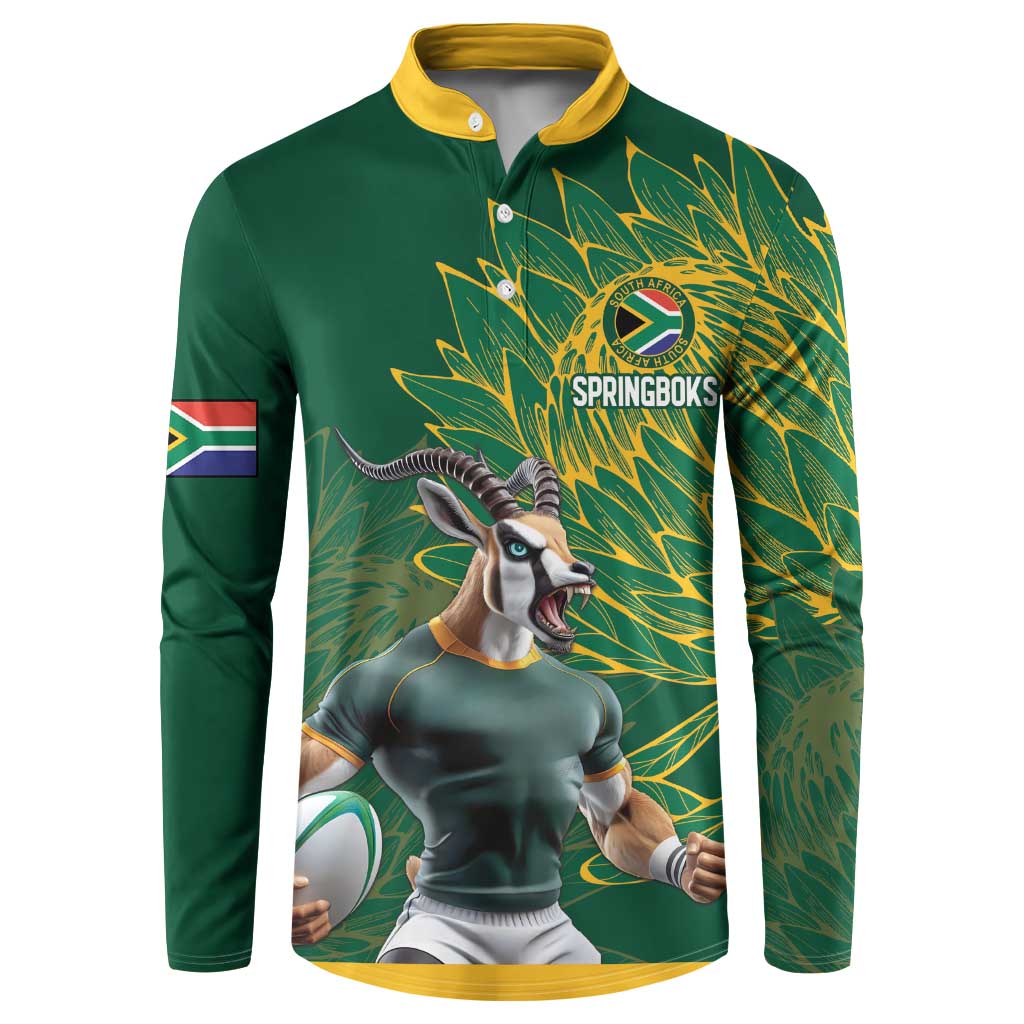 Custom Rugby South Africa Button Sweatshirt Springboks Mascot - Wonder Print Shop