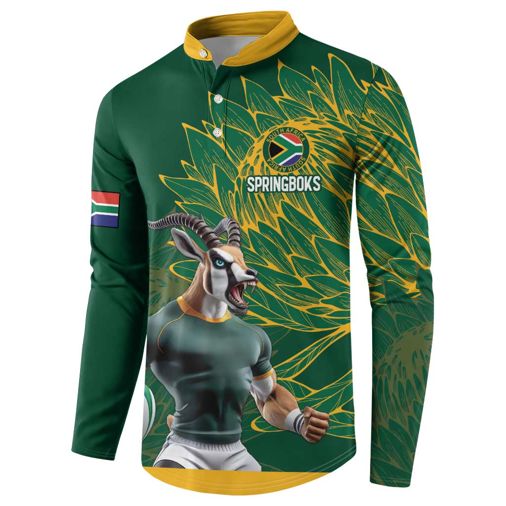 Custom Rugby South Africa Button Sweatshirt Springboks Mascot - Wonder Print Shop