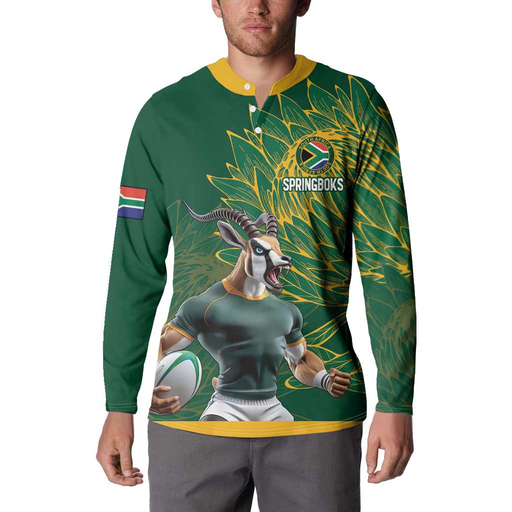 Custom Rugby South Africa Button Sweatshirt Springboks Mascot - Wonder Print Shop