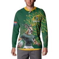Custom Rugby South Africa Button Sweatshirt Springboks Mascot - Wonder Print Shop