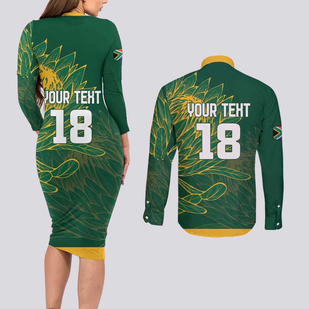 Custom Rugby South Africa Couples Matching Long Sleeve Bodycon Dress and Long Sleeve Button Shirt Springboks Mascot - Wonder Print Shop