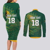 Custom Rugby South Africa Couples Matching Long Sleeve Bodycon Dress and Long Sleeve Button Shirt Springboks Mascot - Wonder Print Shop