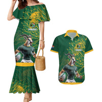 Custom Rugby South Africa Couples Matching Mermaid Dress and Hawaiian Shirt Springboks Mascot - Wonder Print Shop