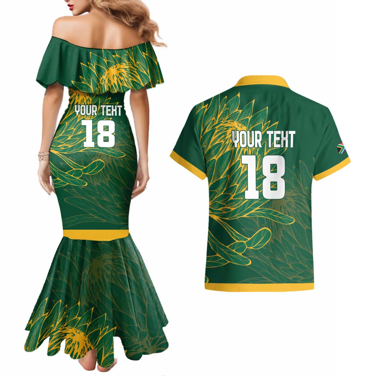 Custom Rugby South Africa Couples Matching Mermaid Dress and Hawaiian Shirt Springboks Mascot - Wonder Print Shop