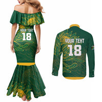 Custom Rugby South Africa Couples Matching Mermaid Dress and Long Sleeve Button Shirt Springboks Mascot - Wonder Print Shop