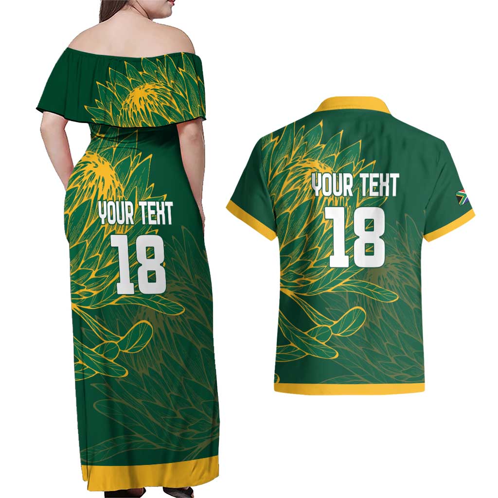 Custom Rugby South Africa Couples Matching Off Shoulder Maxi Dress and Hawaiian Shirt Springboks Mascot - Wonder Print Shop