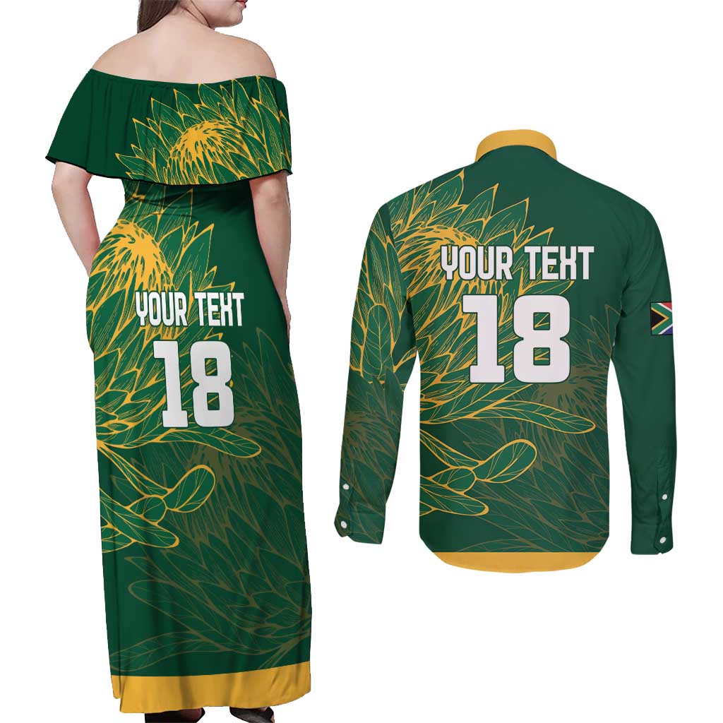 Custom Rugby South Africa Couples Matching Off Shoulder Maxi Dress and Long Sleeve Button Shirt Springboks Mascot - Wonder Print Shop