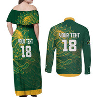 Custom Rugby South Africa Couples Matching Off Shoulder Maxi Dress and Long Sleeve Button Shirt Springboks Mascot - Wonder Print Shop