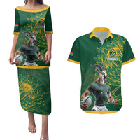 Custom Rugby South Africa Couples Matching Puletasi and Hawaiian Shirt Springboks Mascot - Wonder Print Shop
