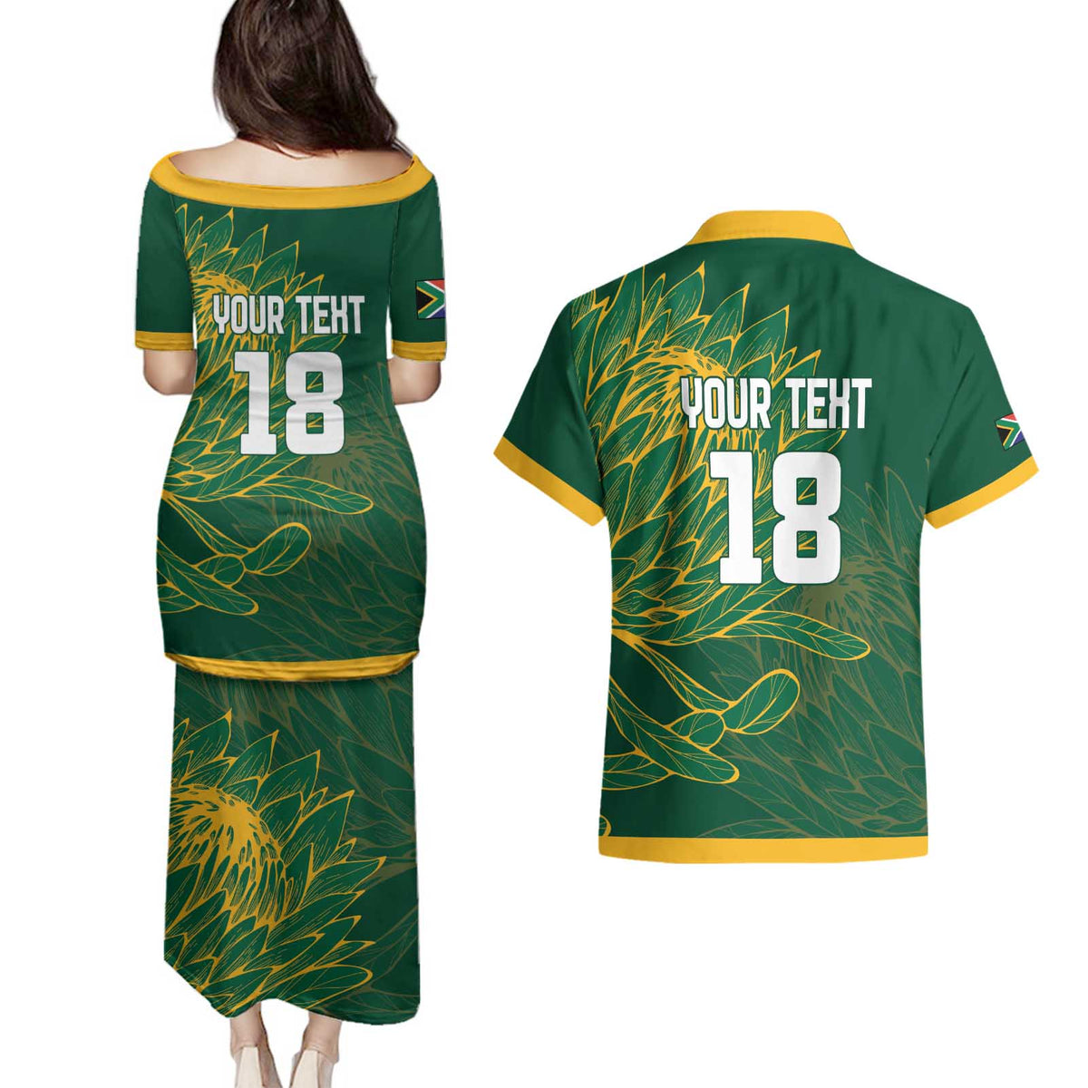 Custom Rugby South Africa Couples Matching Puletasi and Hawaiian Shirt Springboks Mascot - Wonder Print Shop