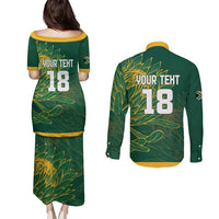 Custom Rugby South Africa Couples Matching Puletasi and Long Sleeve Button Shirt Springboks Mascot - Wonder Print Shop