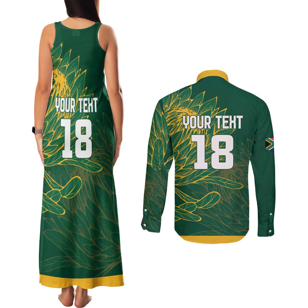 Custom Rugby South Africa Couples Matching Tank Maxi Dress and Long Sleeve Button Shirt Springboks Mascot - Wonder Print Shop