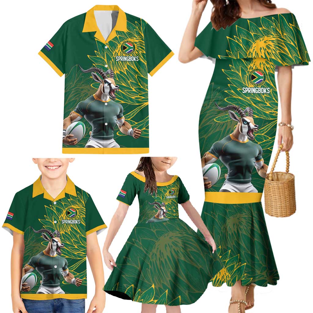 Custom Rugby South Africa Family Matching Mermaid Dress and Hawaiian Shirt Springboks Mascot - Wonder Print Shop