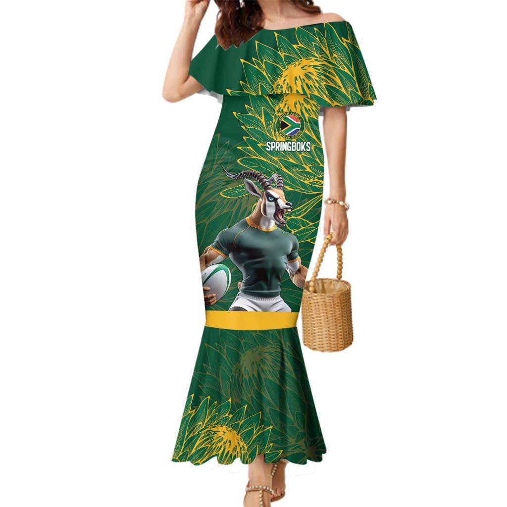 Custom Rugby South Africa Family Matching Mermaid Dress and Hawaiian Shirt Springboks Mascot - Wonder Print Shop