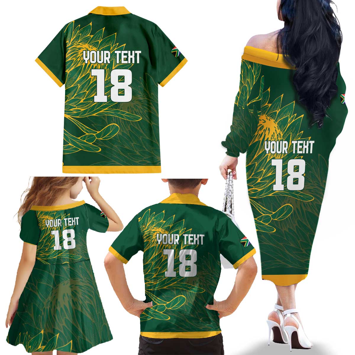 Custom Rugby South Africa Family Matching Off The Shoulder Long Sleeve Dress and Hawaiian Shirt Springboks Mascot - Wonder Print Shop