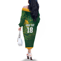 Custom Rugby South Africa Family Matching Off The Shoulder Long Sleeve Dress and Hawaiian Shirt Springboks Mascot - Wonder Print Shop