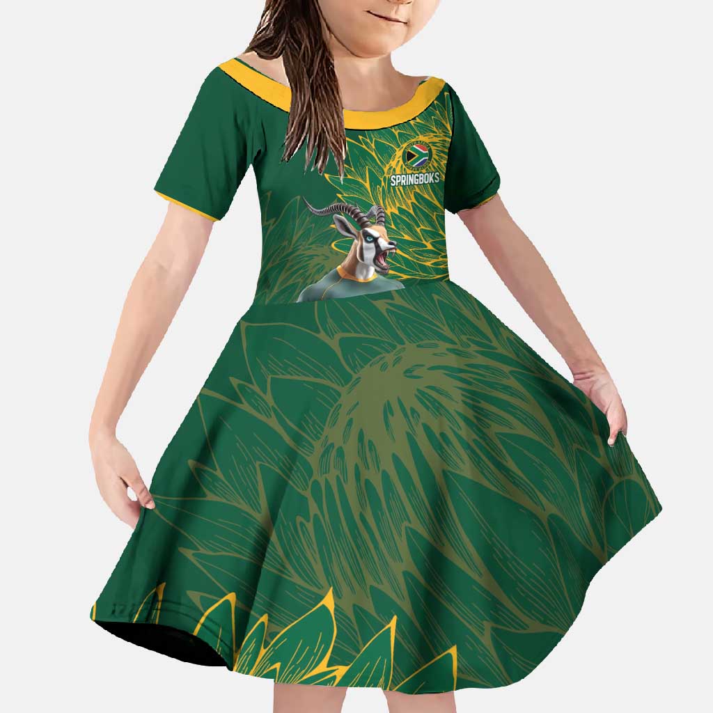 Custom Rugby South Africa Family Matching Off Shoulder Maxi Dress and Hawaiian Shirt Springboks Mascot - Wonder Print Shop