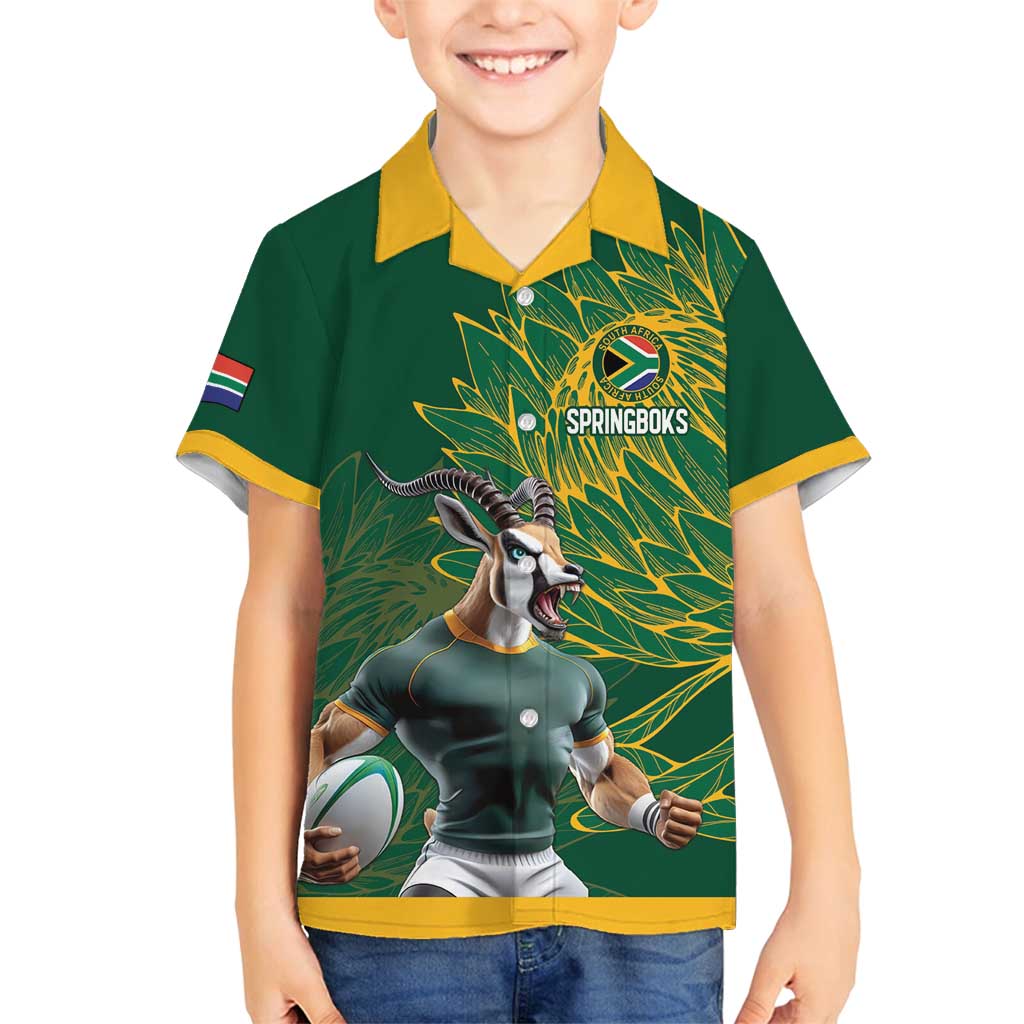 Custom Rugby South Africa Family Matching Off Shoulder Maxi Dress and Hawaiian Shirt Springboks Mascot - Wonder Print Shop