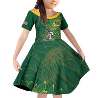 Custom Rugby South Africa Family Matching Off Shoulder Short Dress and Hawaiian Shirt Springboks Mascot - Wonder Print Shop