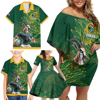 Custom Rugby South Africa Family Matching Off Shoulder Short Dress and Hawaiian Shirt Springboks Mascot - Wonder Print Shop