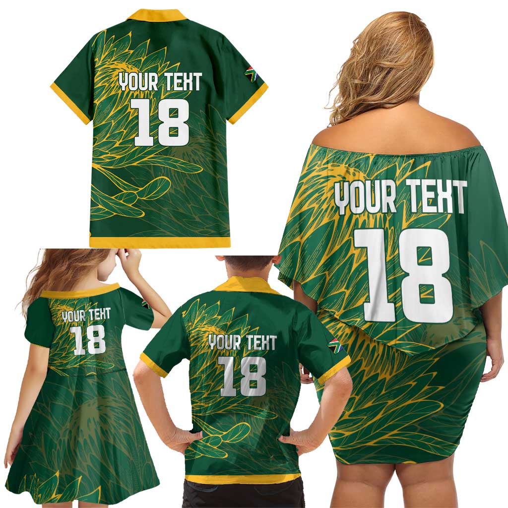 Custom Rugby South Africa Family Matching Off Shoulder Short Dress and Hawaiian Shirt Springboks Mascot - Wonder Print Shop