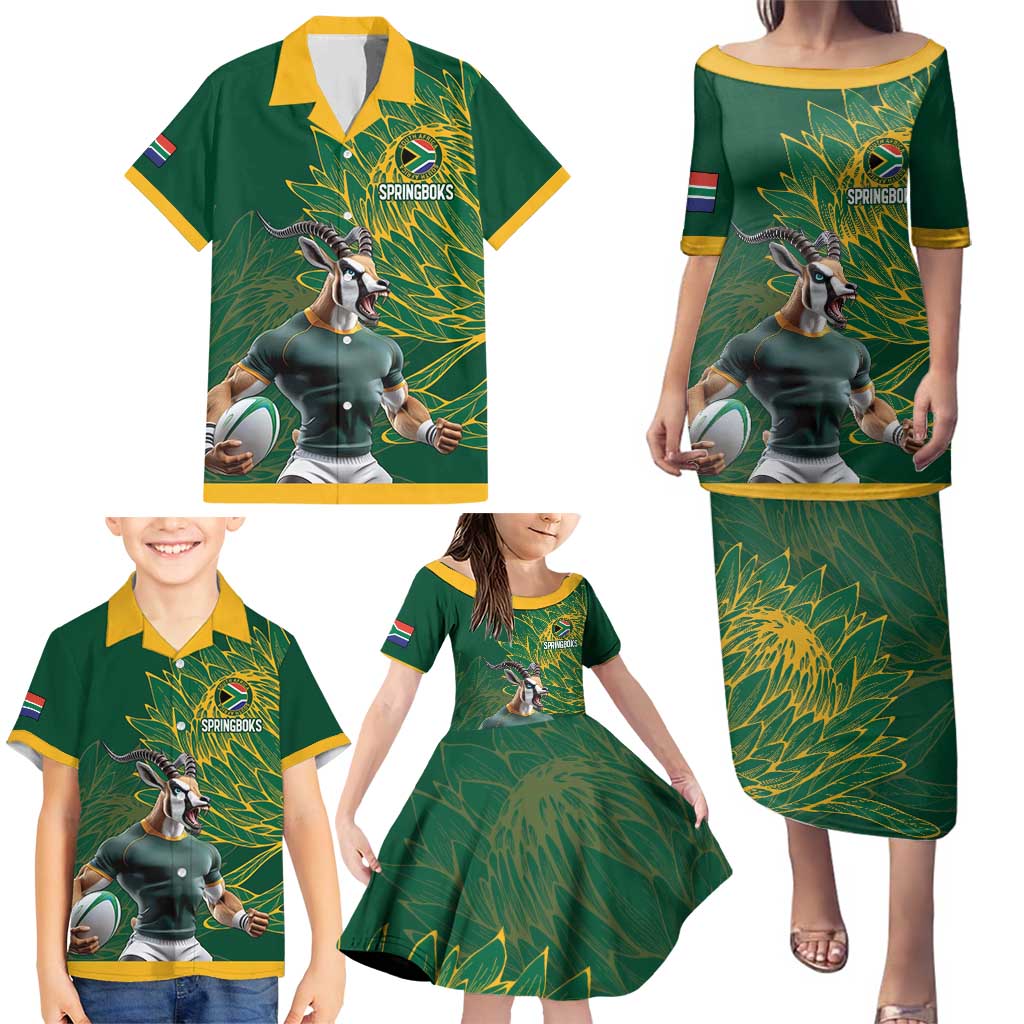 Custom Rugby South Africa Family Matching Puletasi and Hawaiian Shirt Springboks Mascot - Wonder Print Shop