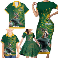 Custom Rugby South Africa Family Matching Short Sleeve Bodycon Dress and Hawaiian Shirt Springboks Mascot - Wonder Print Shop