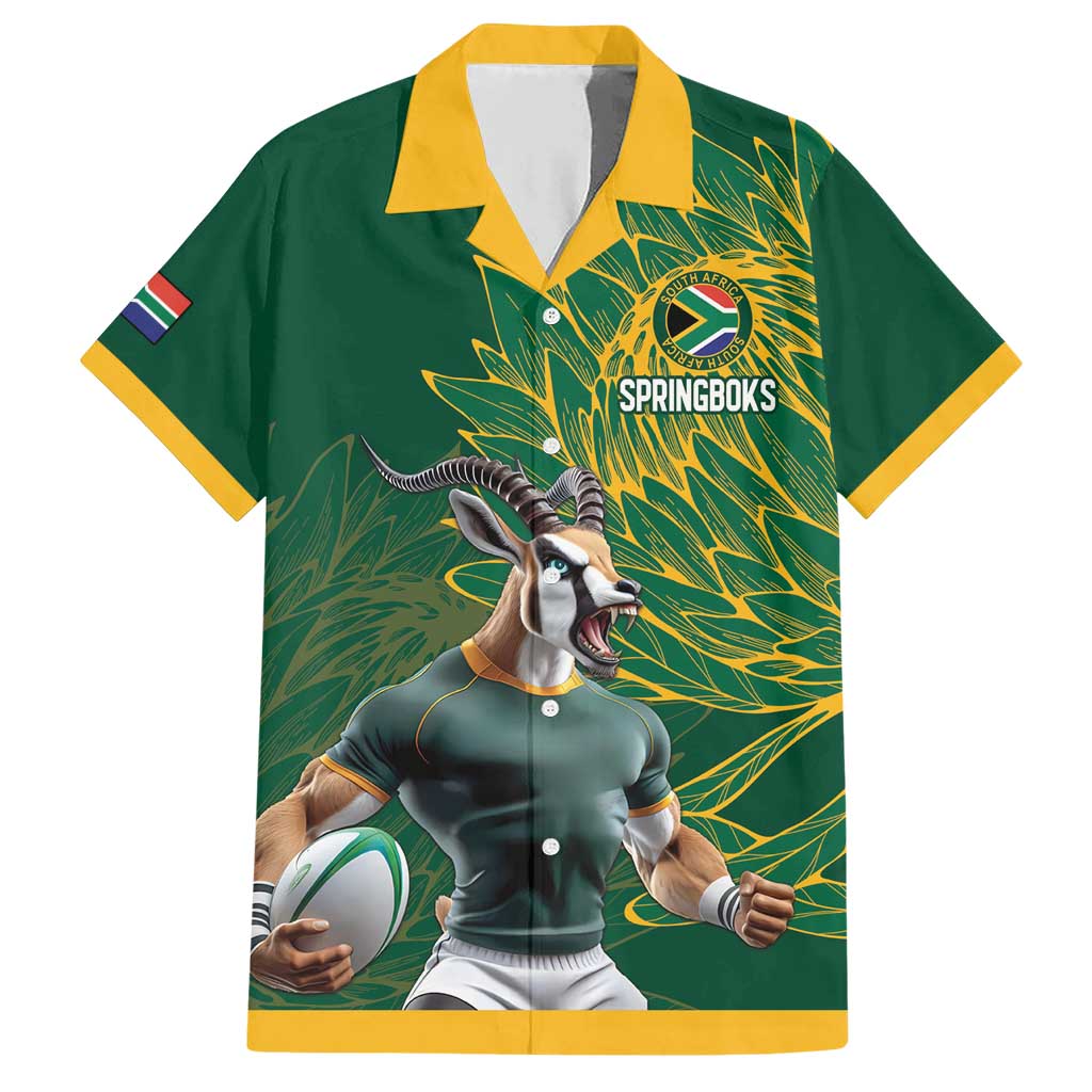 Custom Rugby South Africa Family Matching Short Sleeve Bodycon Dress and Hawaiian Shirt Springboks Mascot - Wonder Print Shop