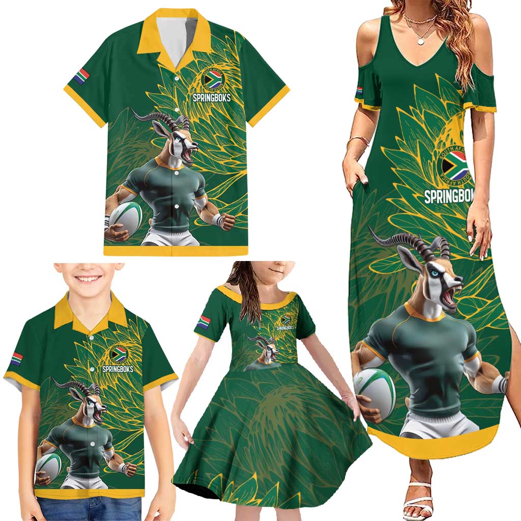 Custom Rugby South Africa Family Matching Summer Maxi Dress and Hawaiian Shirt Springboks Mascot - Wonder Print Shop