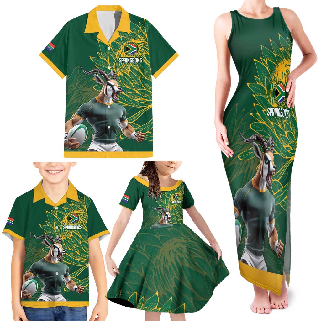 Custom Rugby South Africa Family Matching Tank Maxi Dress and Hawaiian Shirt Springboks Mascot - Wonder Print Shop