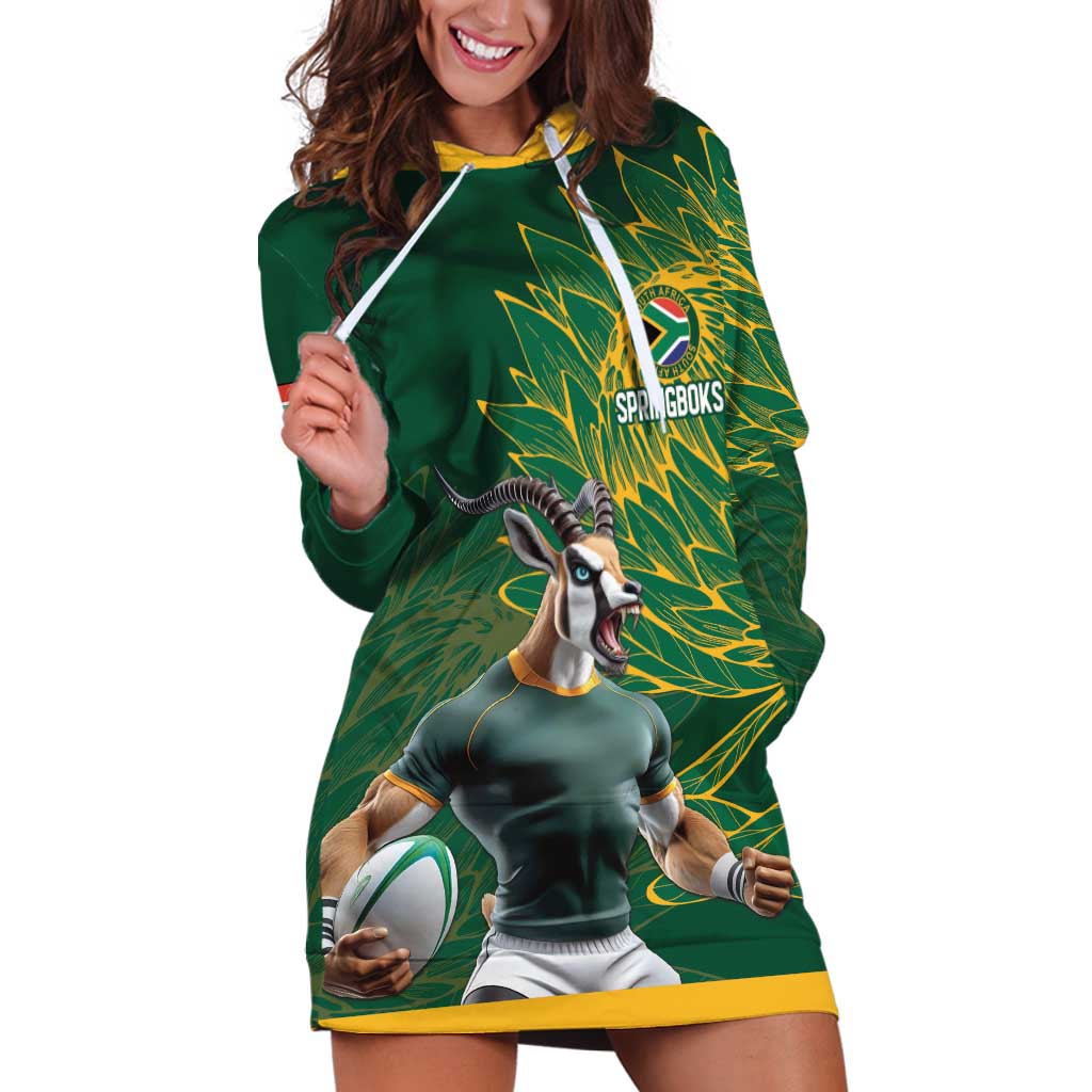 Custom Rugby South Africa Hoodie Dress Springboks Mascot - Wonder Print Shop