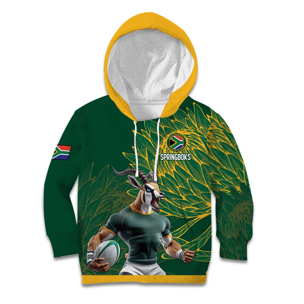 Custom Rugby South Africa Kid Hoodie Springboks Mascot - Wonder Print Shop