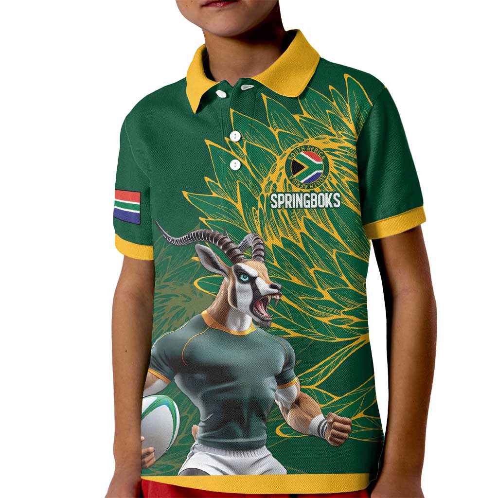 Custom Rugby South Africa Kid Polo Shirt Springboks Mascot - Wonder Print Shop