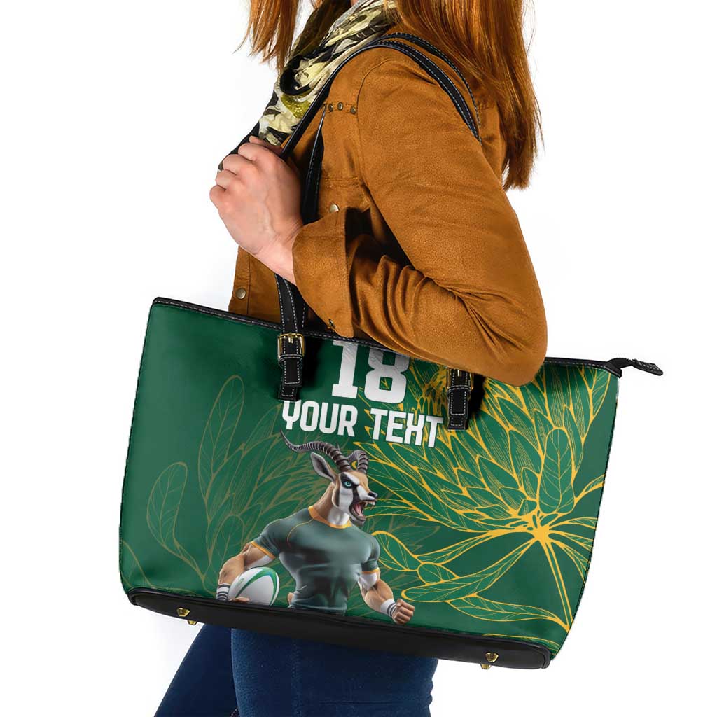 Custom Rugby South Africa Leather Tote Bag Springboks Mascot - Wonder Print Shop