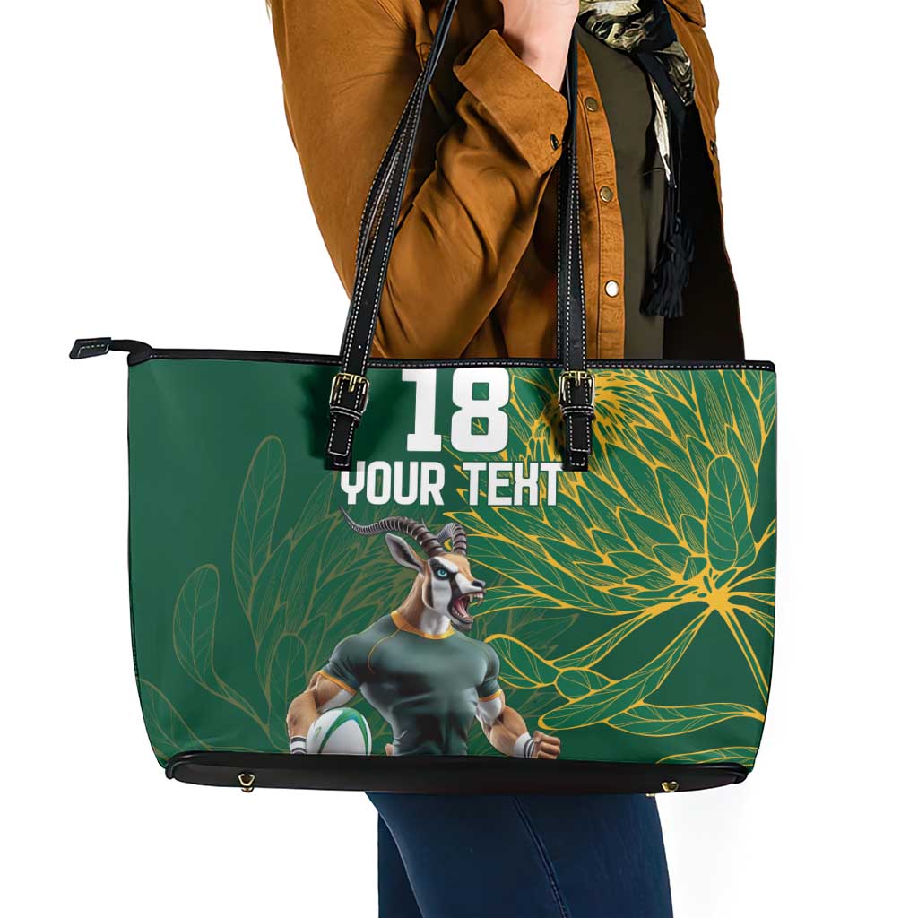 Custom Rugby South Africa Leather Tote Bag Springboks Mascot - Wonder Print Shop