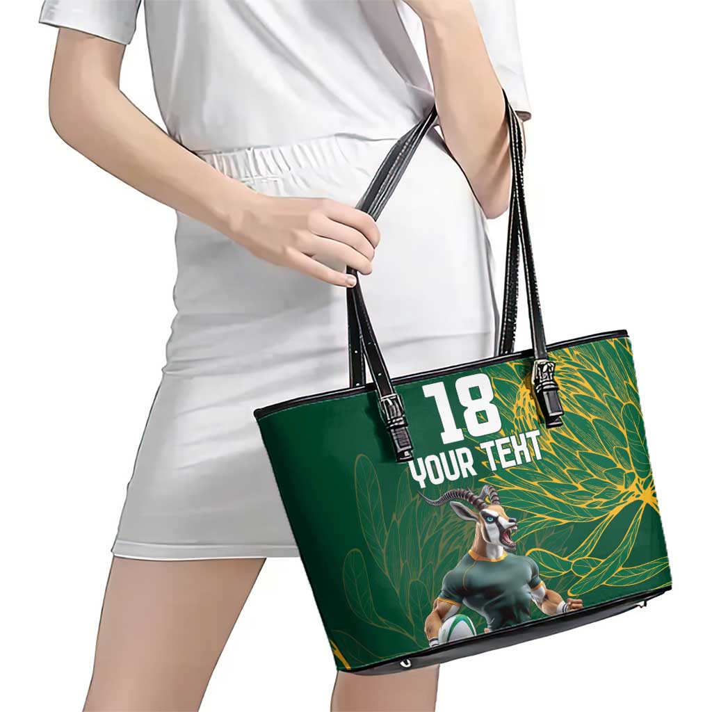 Custom Rugby South Africa Leather Tote Bag Springboks Mascot - Wonder Print Shop