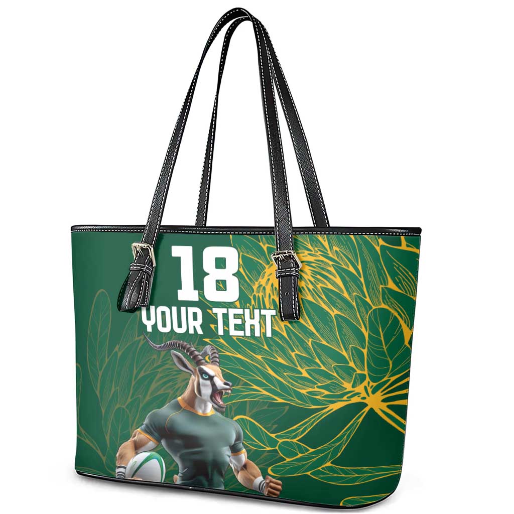 Custom Rugby South Africa Leather Tote Bag Springboks Mascot - Wonder Print Shop