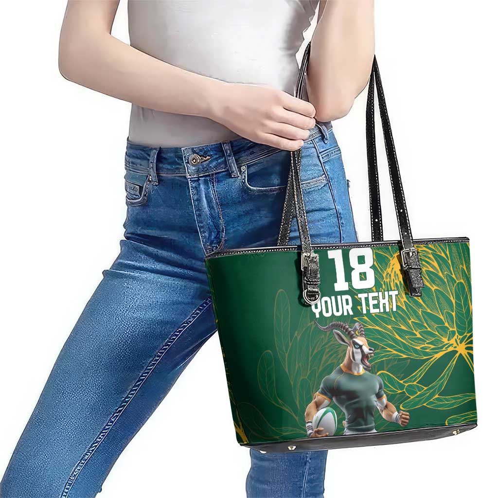 Custom Rugby South Africa Leather Tote Bag Springboks Mascot - Wonder Print Shop